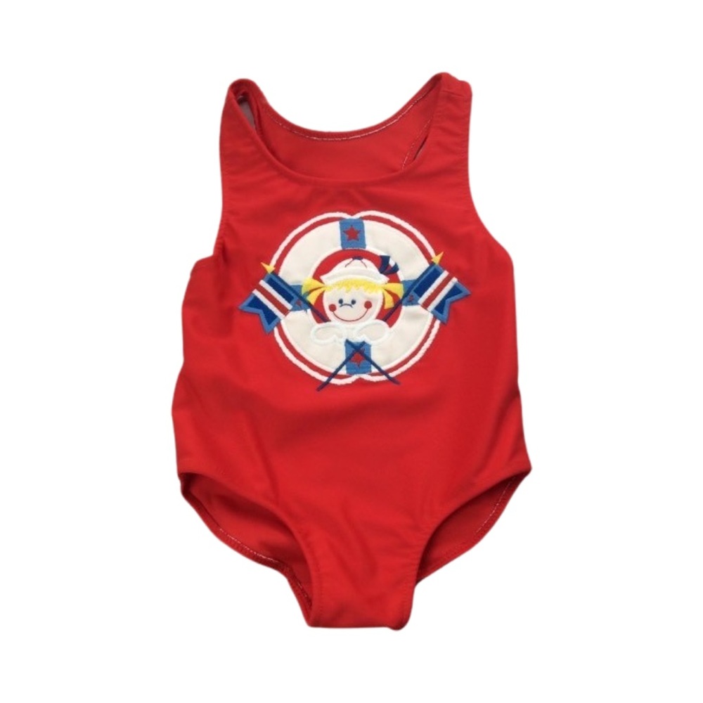 Molly & Millie Girls Red Nautical One Piece Swimsuit Size 12 Months NWT